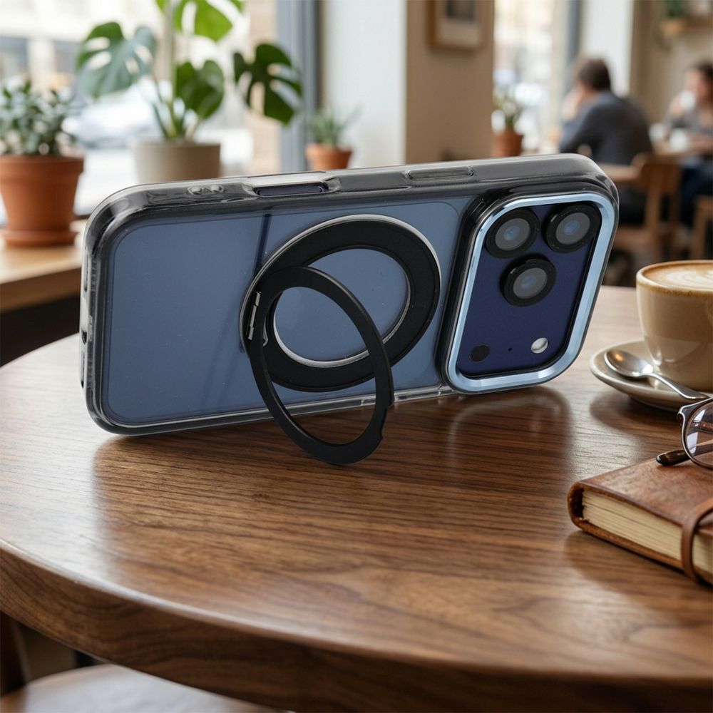 Pokrowiec Etui Frame Circle Stand z MagSafe czarne APPLE iPhone 16 / 7 Pokrowiec Etui Frame Circle Stand z MagSafe czarne APPLE iPhone 16 / 7