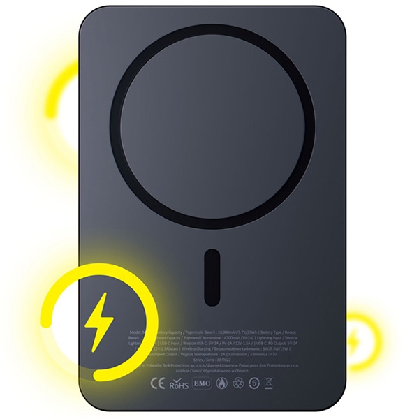 Power bank  3MK MagSynergy 10000mAh z adowaniem indukcyjnym Magsafe czarny  NOKIA Lumia 610 / 2