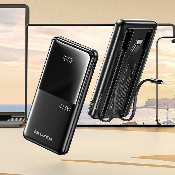 Power bank AWEI P76K 10000mAh 22.5W czarny ALCATEL 1 2021 / 2 Power bank AWEI P76K 10000mAh 22.5W czarny ALCATEL 1 2021 / 2