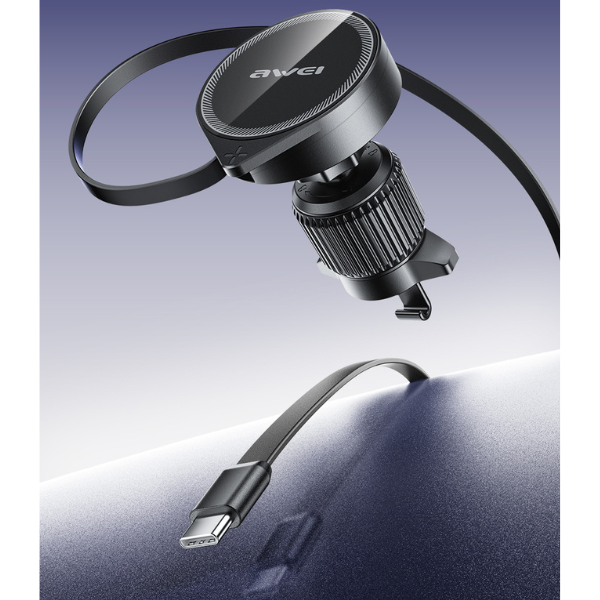 Uchwyt samochodowy AWEI Magsafe X73 do kratki wentylacyjnej z wyciąganym kablem czarny SAMSUNG Galaxy A50s / 7 Uchwyt samochodowy AWEI Magsafe X73 do kratki wentylacyjnej z wyciąganym kablem czarny SAMSUNG Galaxy A50s / 7