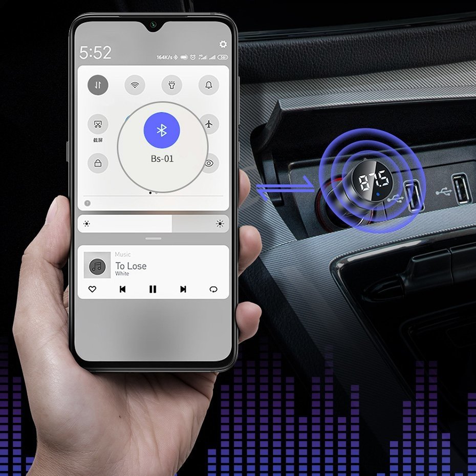adowarka samochodowa Transmiter FM Bluetooth Baseus Energy Column szary Xiaomi Redmi 4 Pro / 9