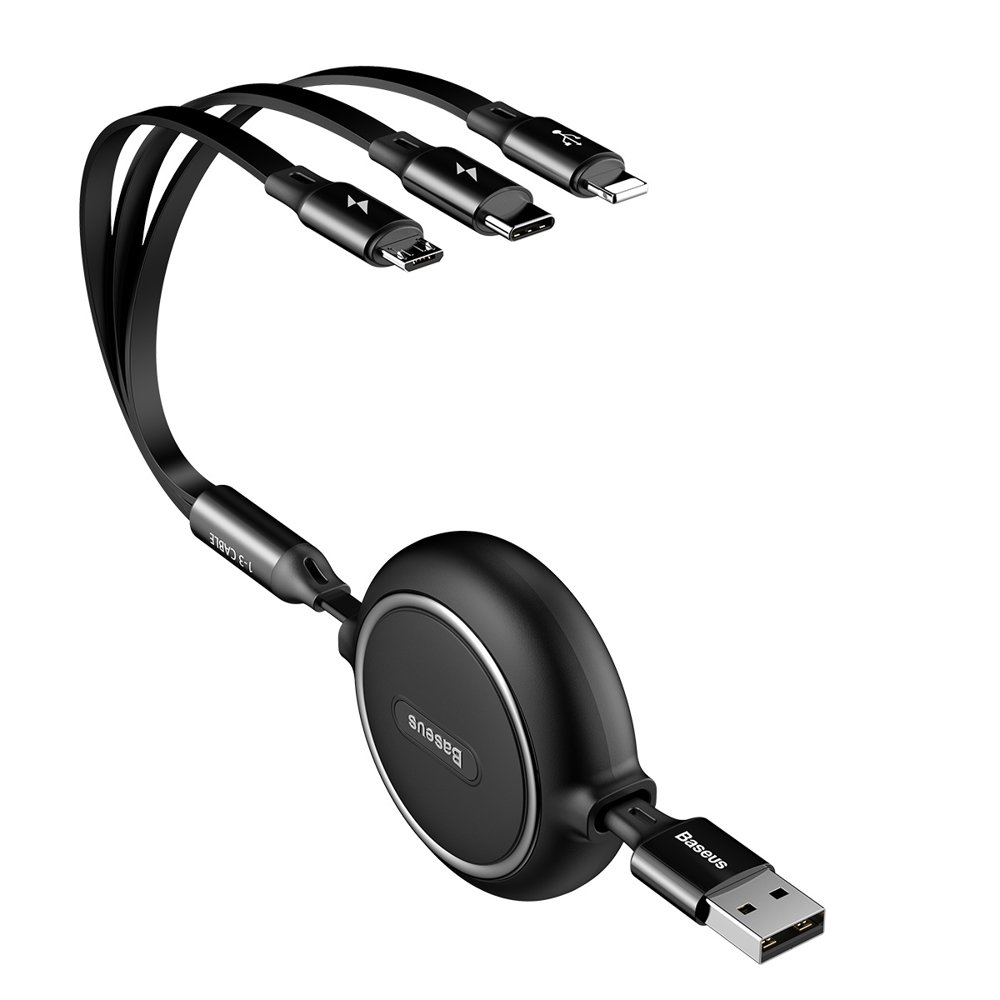 Kabel USB Baseus Golden Loop rozwijany 3w1 USB - micro USB / Lightning / USB-C 3.5A 35cm - 120cm czarny (CAMLT-JH01) Oppo A77s / 2