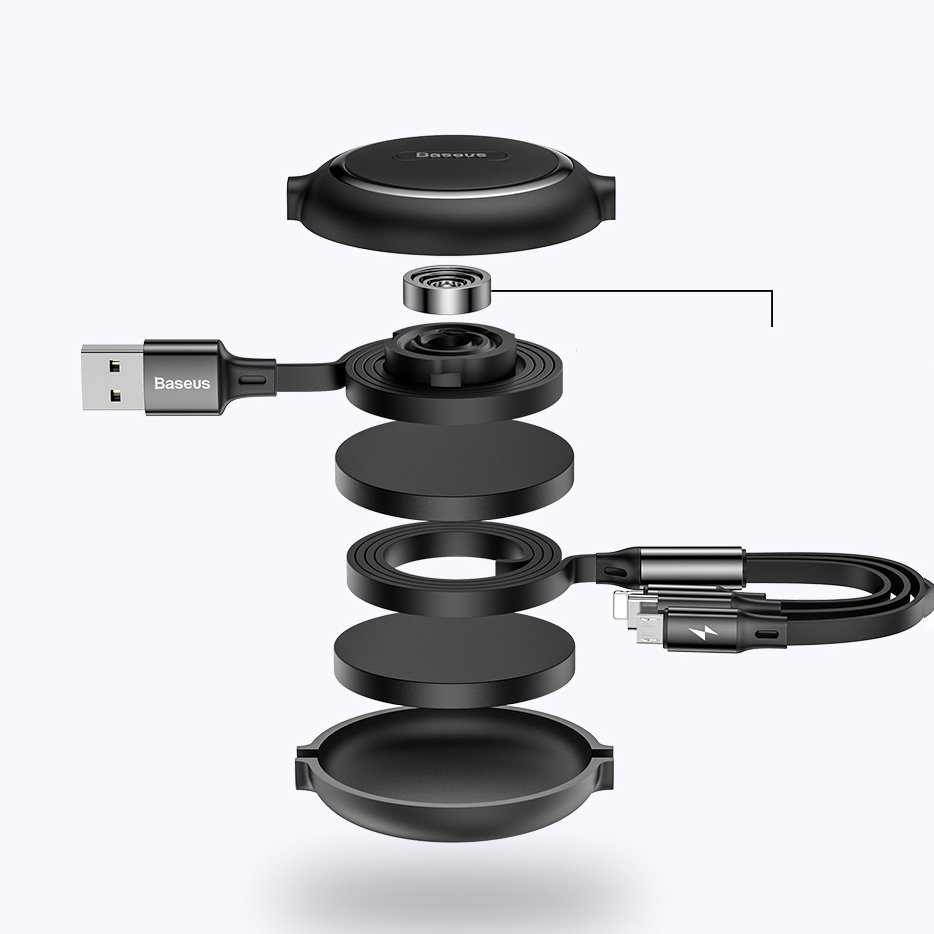 Kabel USB Baseus Golden Loop rozwijany 3w1 USB - micro USB / Lightning / USB-C 3.5A 35cm - 120cm czarny (CAMLT-JH01) HTC U12+ / 6