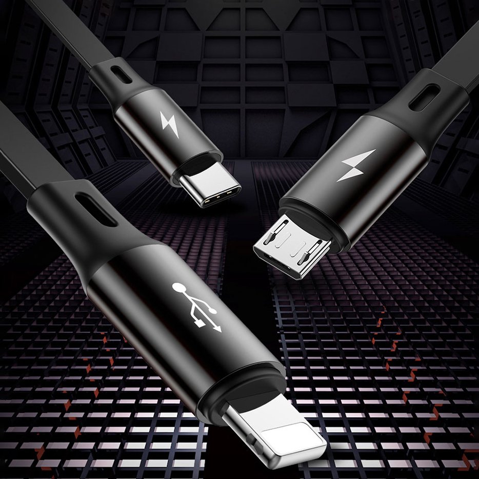 Kabel USB Baseus Golden Loop rozwijany 3w1 USB - micro USB / Lightning / USB-C 3.5A 35cm - 120cm czarny (CAMLT-JH01) LG G4 Stylus / 8