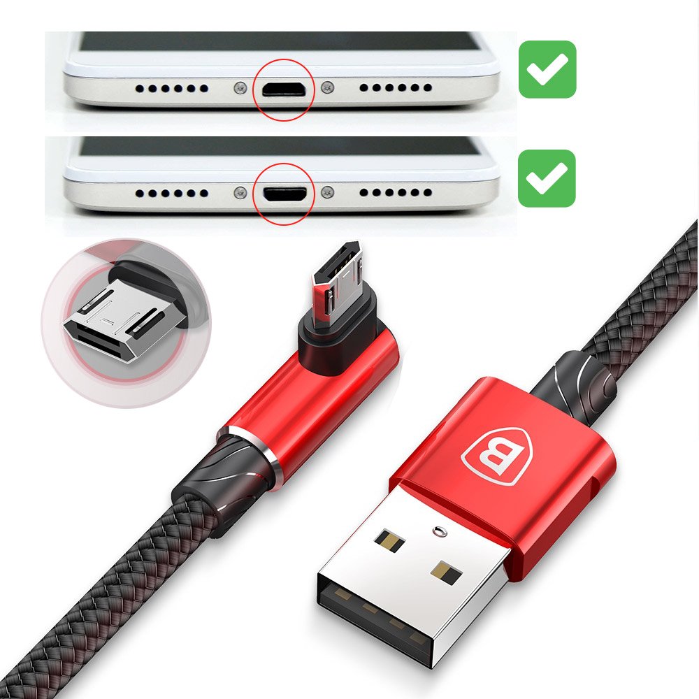 Kabel USB Baseus MVP Elbow dwustronny ktowy 2m MicroUSB czerwony myPhone Luna II / 3