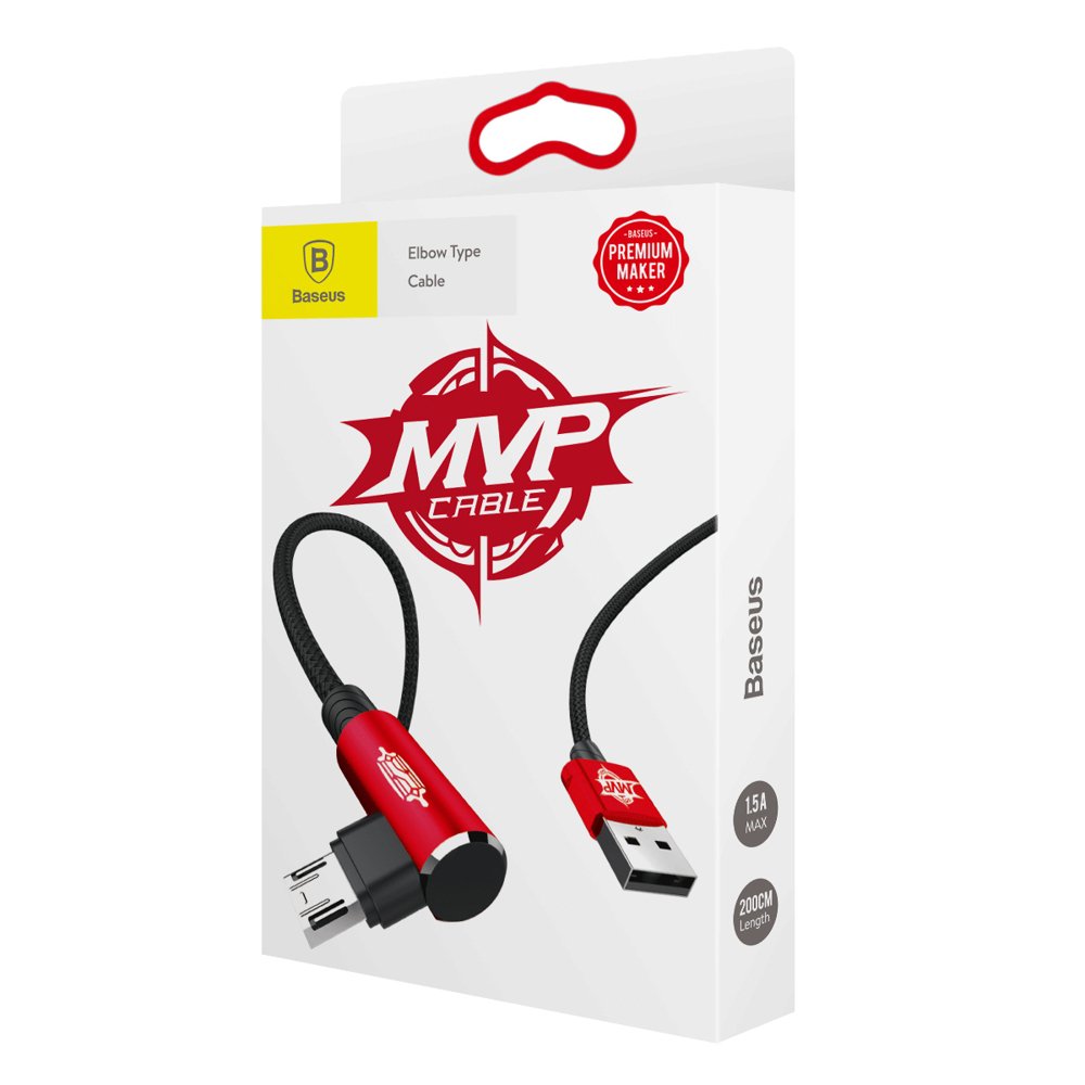 Kabel USB Baseus MVP Elbow dwustronny ktowy 2m MicroUSB czerwony ALCATEL One Touch Idol 3 4.7 cala / 7