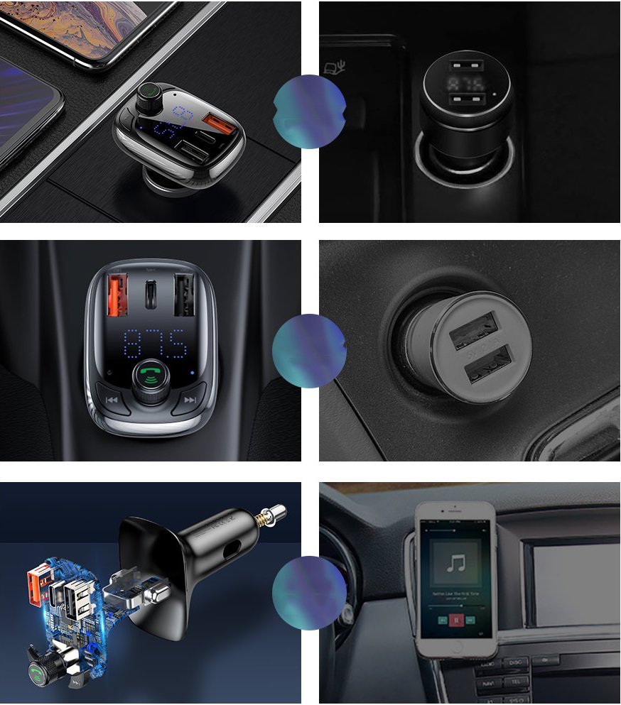 Ładowarka samochodowa Transmiter Fm Bluetooth Baseus S13 Pps Quick Charge 5a / 5