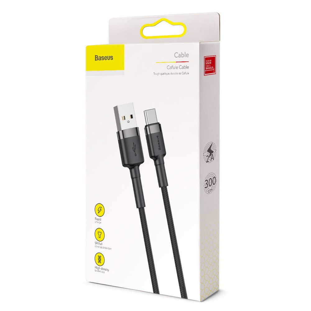Kabel USB Baseus nylonowy Typ-C 3M CATKLF-UG1 czarno-szary  Oppo Reno 4 / 4