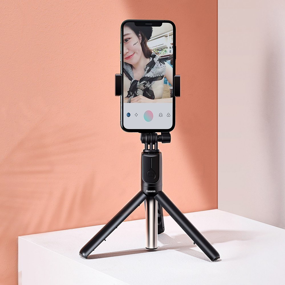 Statyw wysignik selfie Tripod Baseus SUDYZP-F01 czarny + 2 lampki Oppo Find X6 Pro / 10
