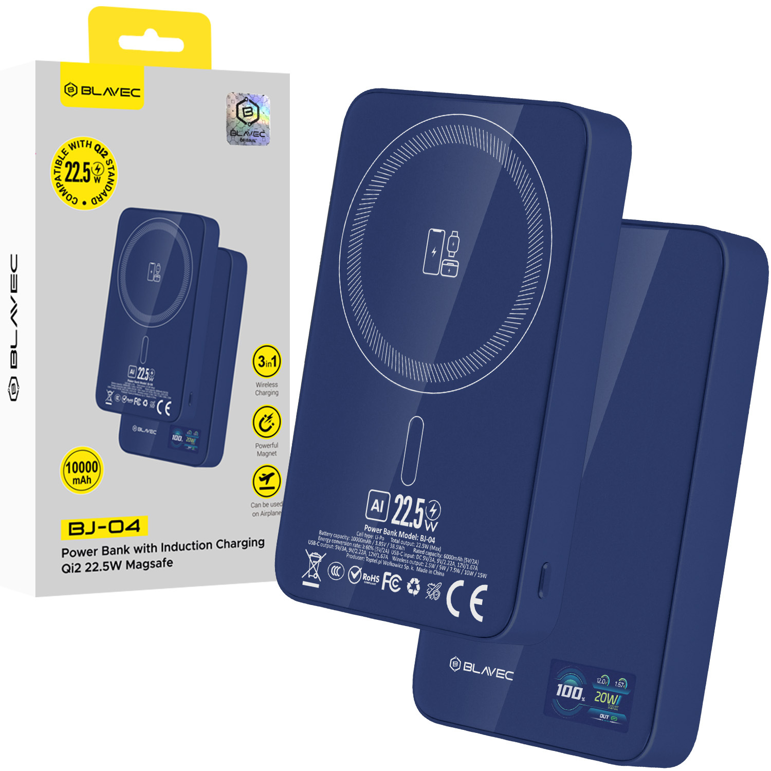 Power bank Blavec BJ-04 10000mAh Slim 22,5W indukcyjny Magsafe granatowy ALCATEL 1 2021 / 2