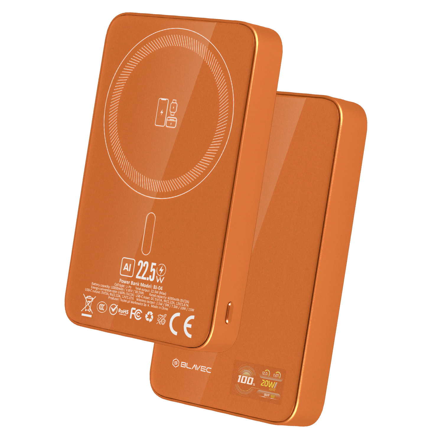 Power bank Blavec BJ-04 10000mAh Slim 22,5W indukcyjny Magsafe pomara�czowy ALCATEL 1 2021