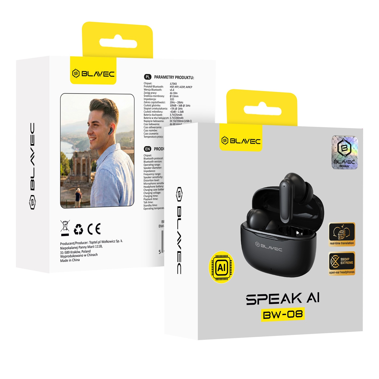 Słuchawki bezprzewodowe AI z translatorem Blavec TWS BW-08 Speak AI czarne Realme 9i / 2 Słuchawki bezprzewodowe AI z translatorem Blavec TWS BW-08 Speak AI czarne Realme 9i / 2