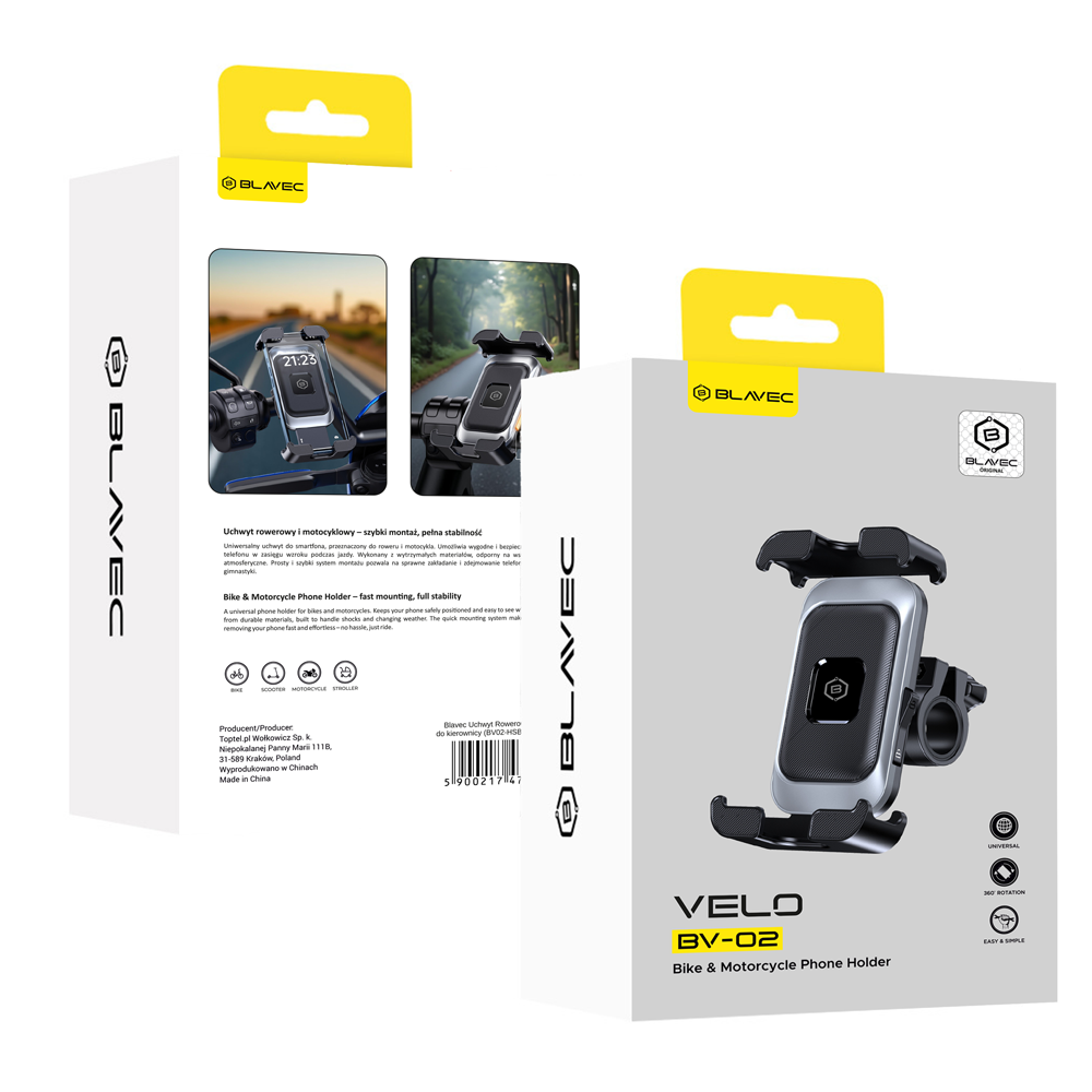 Uchwyt rowerowy zaciskowy do kierownicy Blavec BV-02 Velo czarno-srebrny MOTOROLA Moto G5 Plus / 10