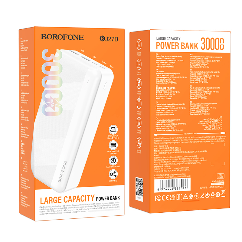 Power bank Borofone 30000mAh BJ27B Pindar 2xUSB biay Xiaomi 13T Pro / 5