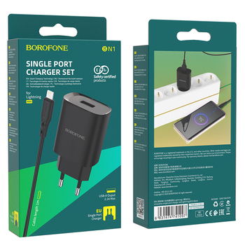 adowarka sieciowa Borofone BN1 Innovative USB na Lightning czarna APPLE iPhone SE 2020 / 6
