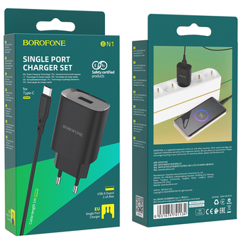 adowarka sieciowa Borofone BN1 Innovative z kablem USB na Typ-C czarna HUAWEI P Smart+ / 5