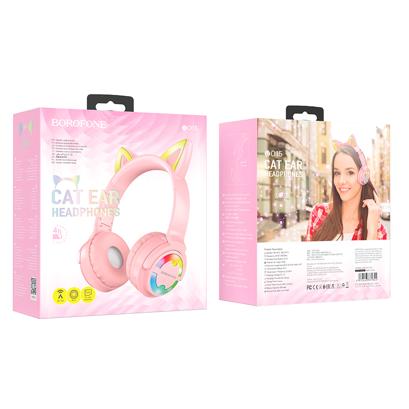 Słuchawki Borofone nauszne BO15 Cat Ear bluetooth różowe / 4