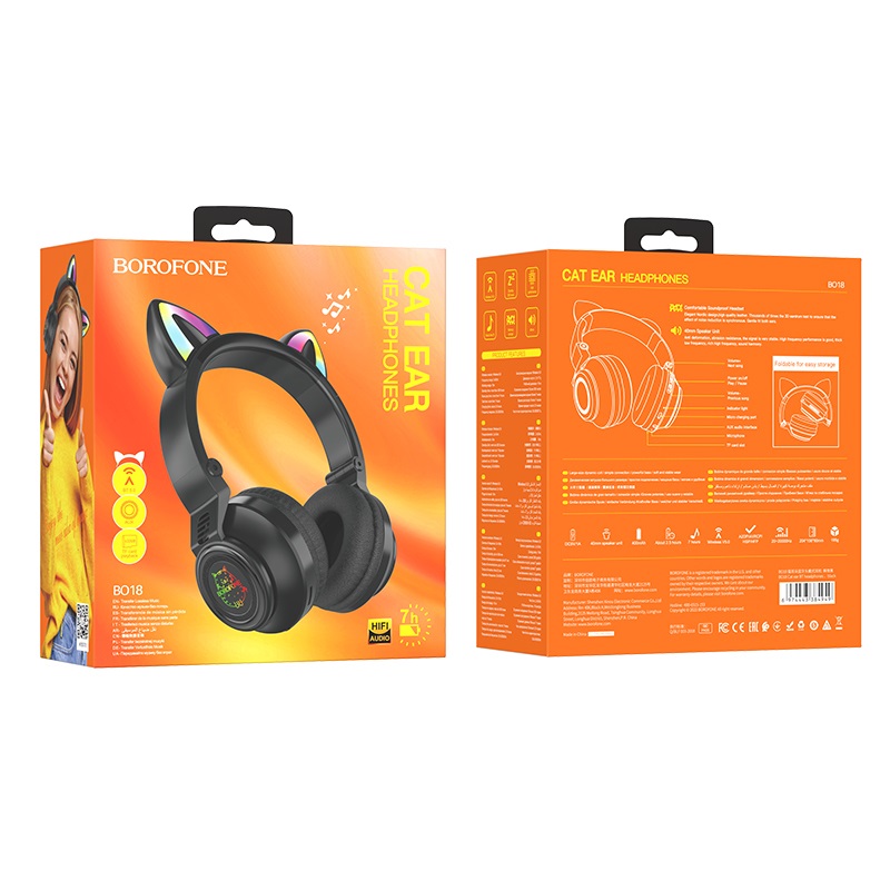 Suchawki Borofone nauszne BO18 Cat Ear bluetooth czarne myPhone 1030 Halo / 4