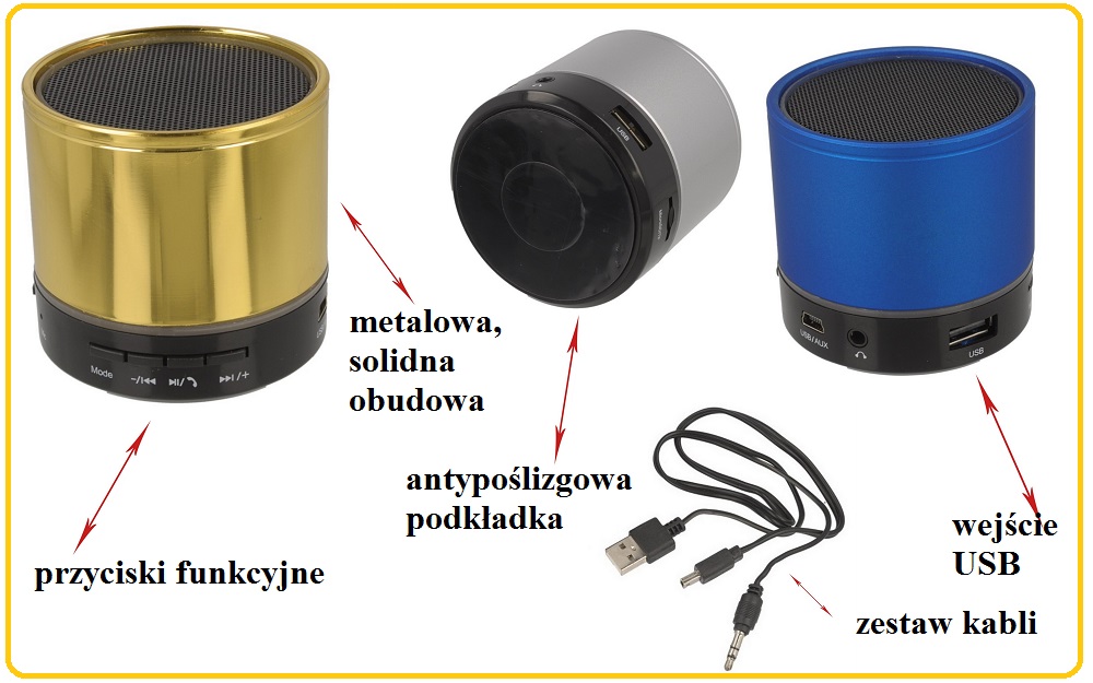 Głośnik Multimedialny Bluetooth metalowy LED złoty myPhone Power / 10