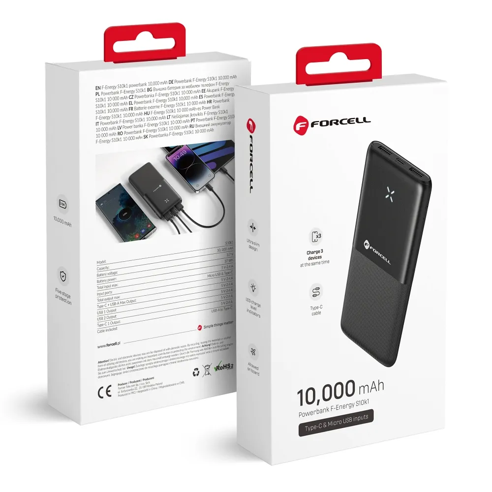 Power bank Forcell F-Energy S10k1 10000mah czarny HUAWEI Y7 Prime 2019