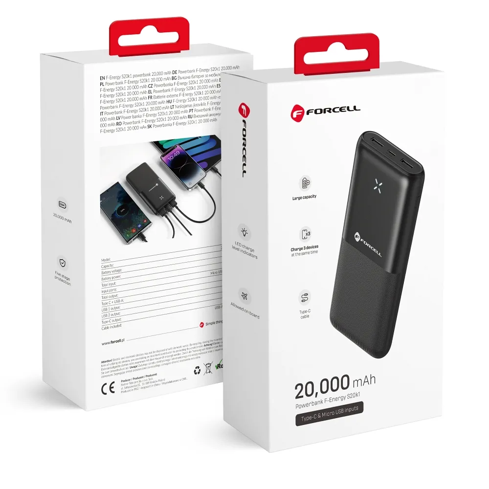 Power bank Forcell F-Energy S20k1 20000mah czarny ZTE Blade A73