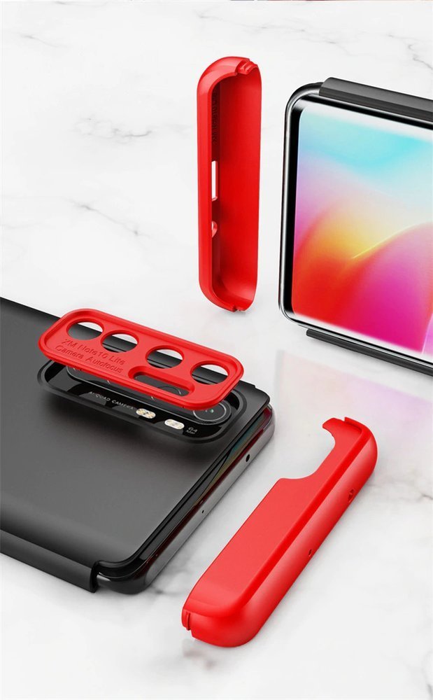 Pokrowiec etui na przd i ty GKK 360 Protection Case czarno-czerwone Xiaomi Mi Note 10 Lite / 6