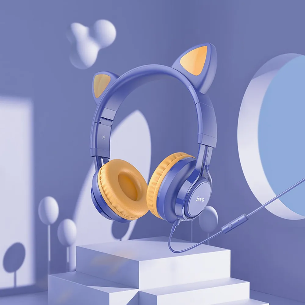 Suchawki HOCO nagowne z mikrofonem W36 Cat Ear granatowe OnePlus 8 Pro / 3