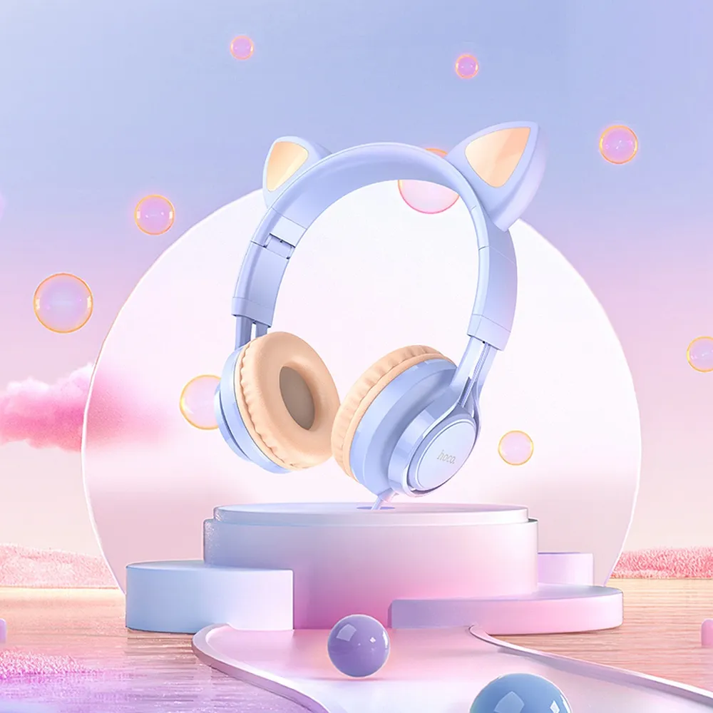 Suchawki HOCO nagowne z mikrofonem W36 Cat Ear niebieskie APPLE iPhone 15 Pro Max / 3