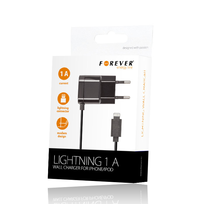 adowarka sieciowa Premium 1A Forever Lightning czarna APPLE iPhone 5 / 2