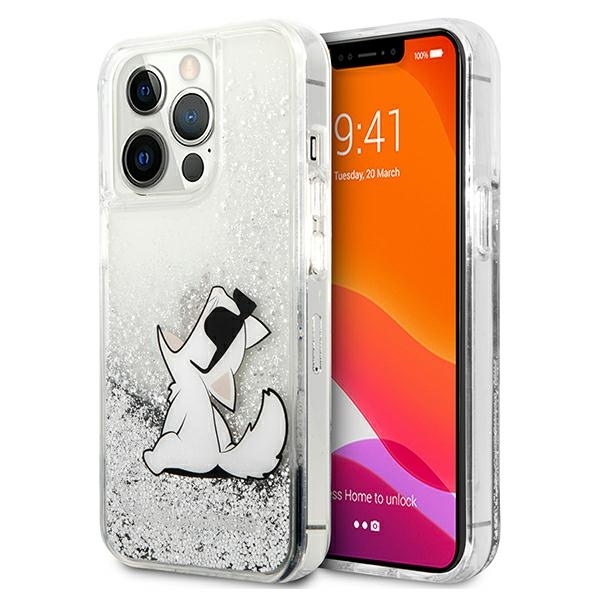 Pokrowiec Karl Lagerfeld Liquid Glitter Choupette Fun srebrne APPLE iPhone 13 Pro