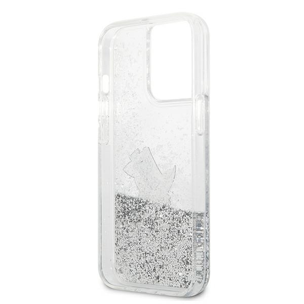 Pokrowiec Karl Lagerfeld Liquid Glitter Choupette Fun srebrne APPLE iPhone 13 Pro / 4