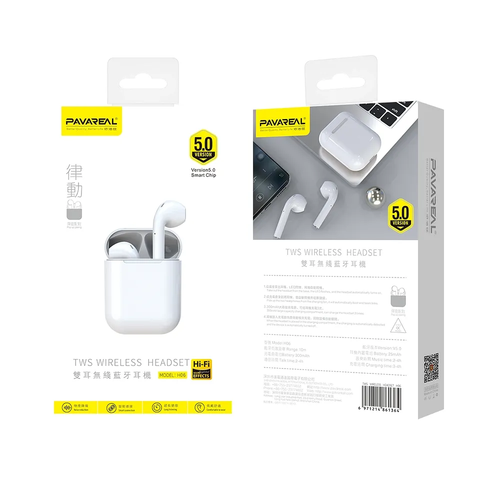 Suchawki PAVAREAL bezprzewodowe bluetooth TWS PA-H06 biae APPLE iPhone 6 Plus / 2