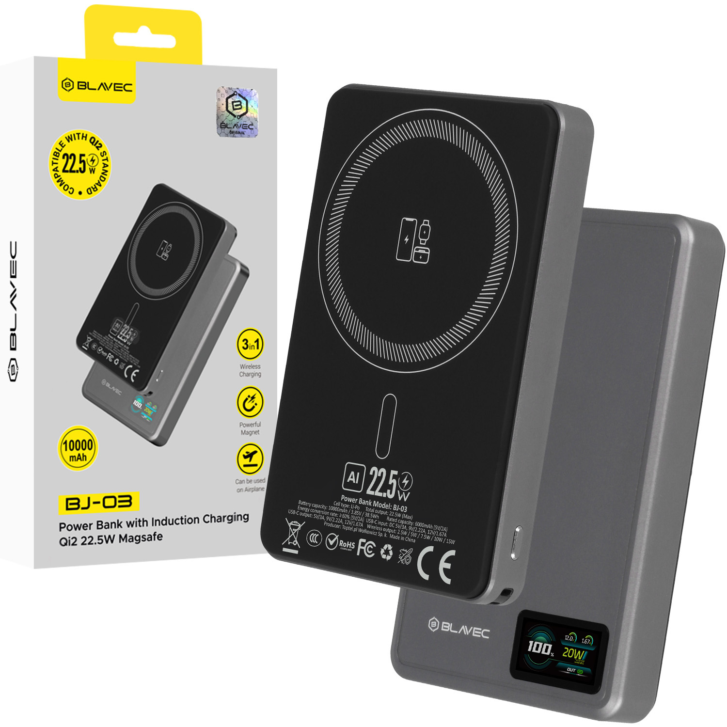 Power bank Blavec BJ-03 10000mAh USB-C Magsafe indukcyjny szary aluminium ALCATEL 1 2021