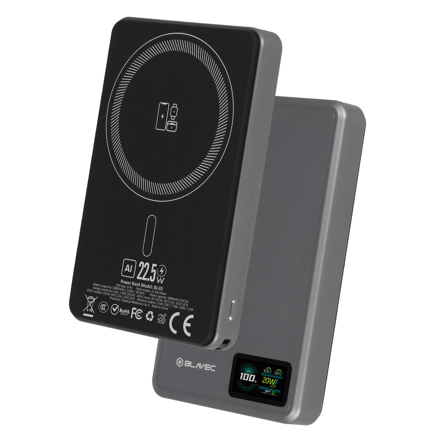 Power bank Blavec BJ-03 10000mAh USB-C Magsafe indukcyjny szary aluminium ALCATEL 1 2021 / 2
