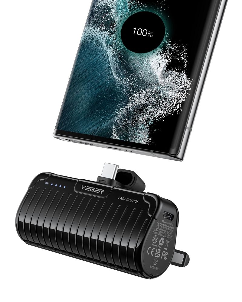 Power bank Veger PlugOn W0558 PD QC3.0 3A 20W 5000mAh ze złączem Typ C czarny Honor Magic 8 Lite 5G / 2 Power bank Veger PlugOn W0558 PD QC3.0 3A 20W 5000mAh ze złączem Typ C czarny Honor Magic 8 Lite 5G / 2