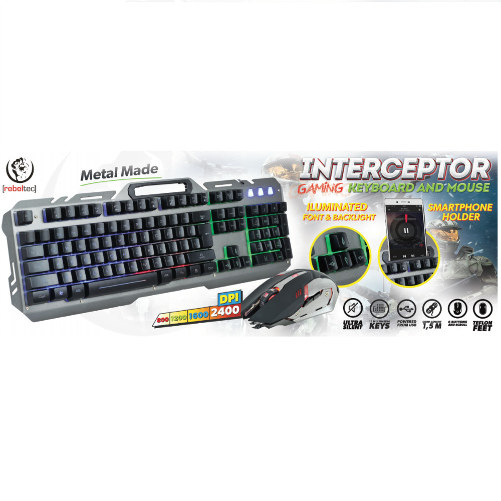 Dla gracza Rebeltec zestaw przewodowy klawiatura LED + mysz Interceptor / 2