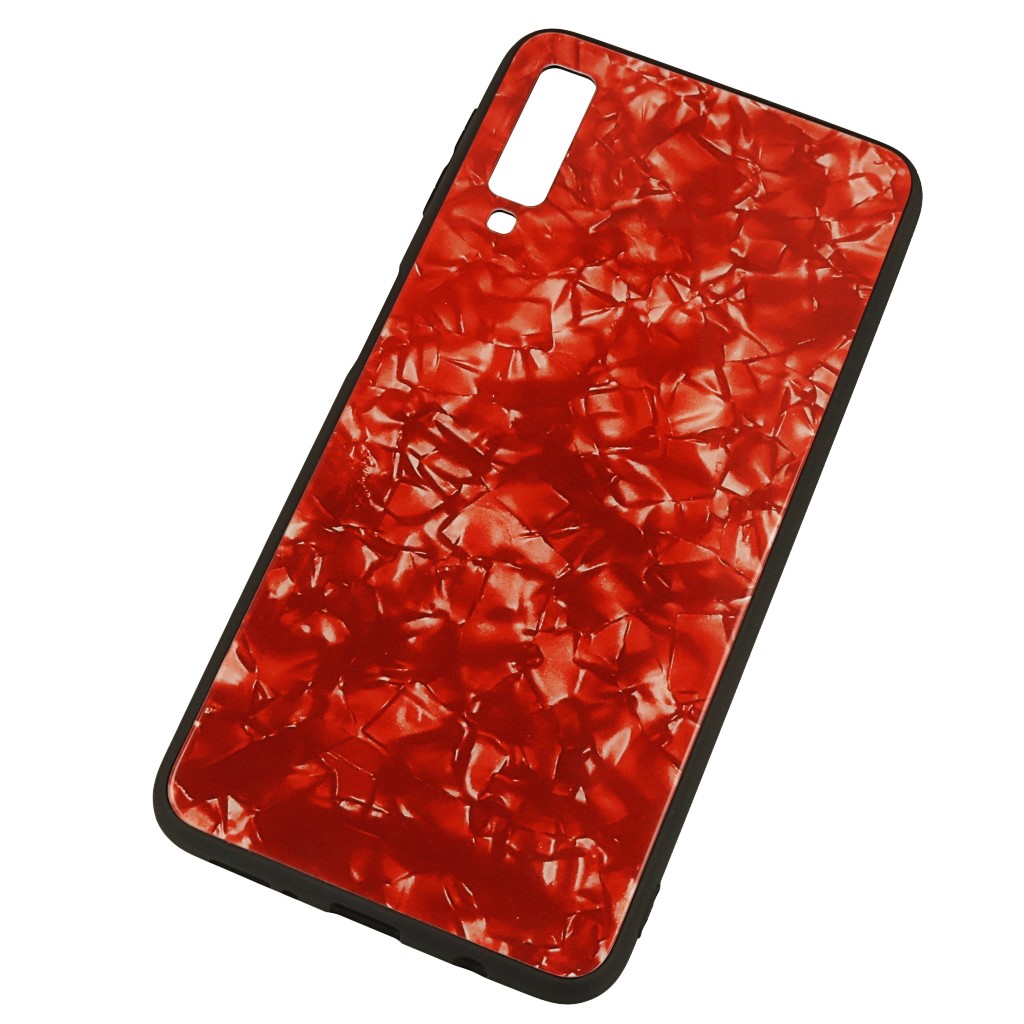 Pokrowiec etui Marble Glass czerwone SAMSUNG Galaxy A7 2018