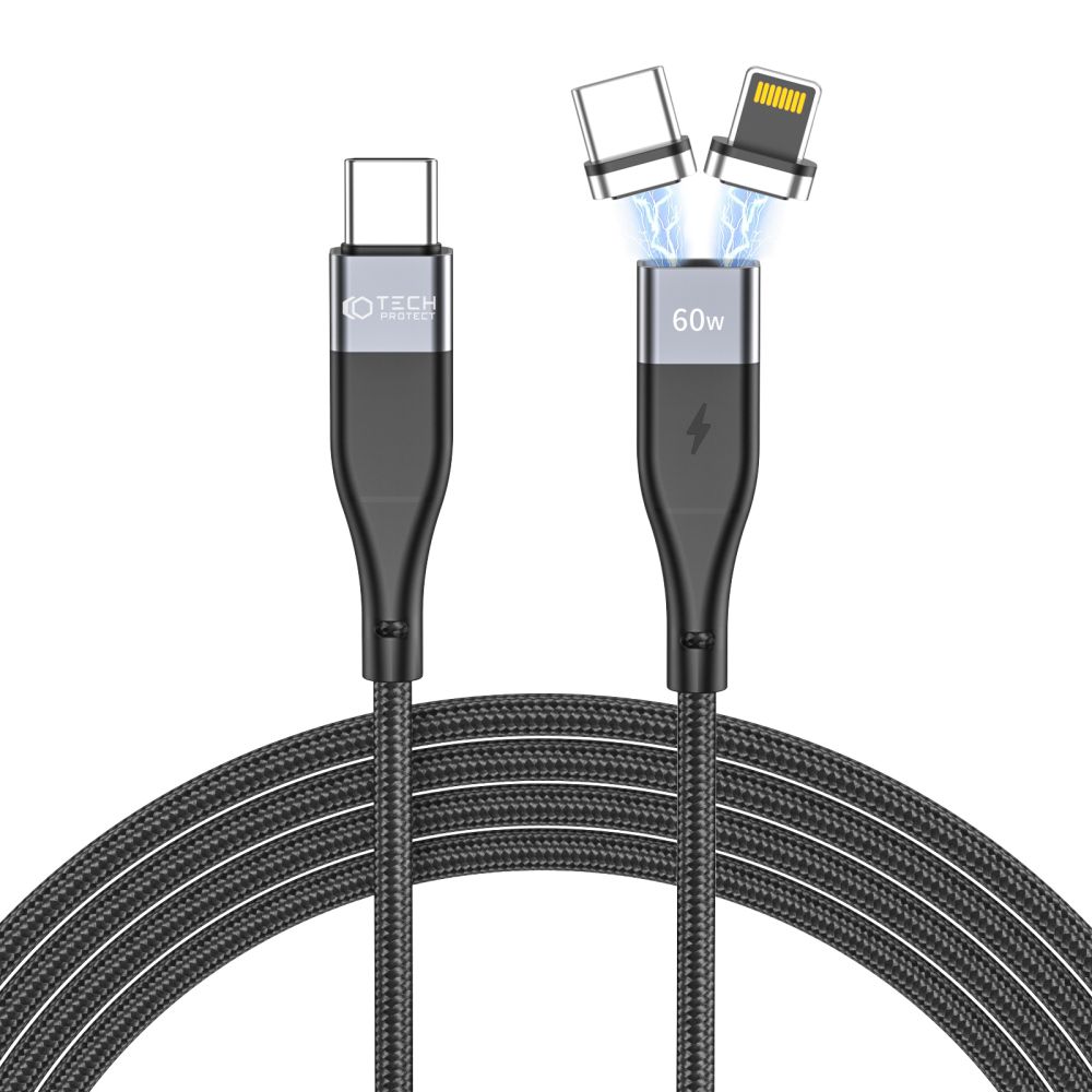Kabel USB Tech-Protect Ultraboost magnetyczny Typ-C Lightning 2w1 czarny Oppo RX17 Neo