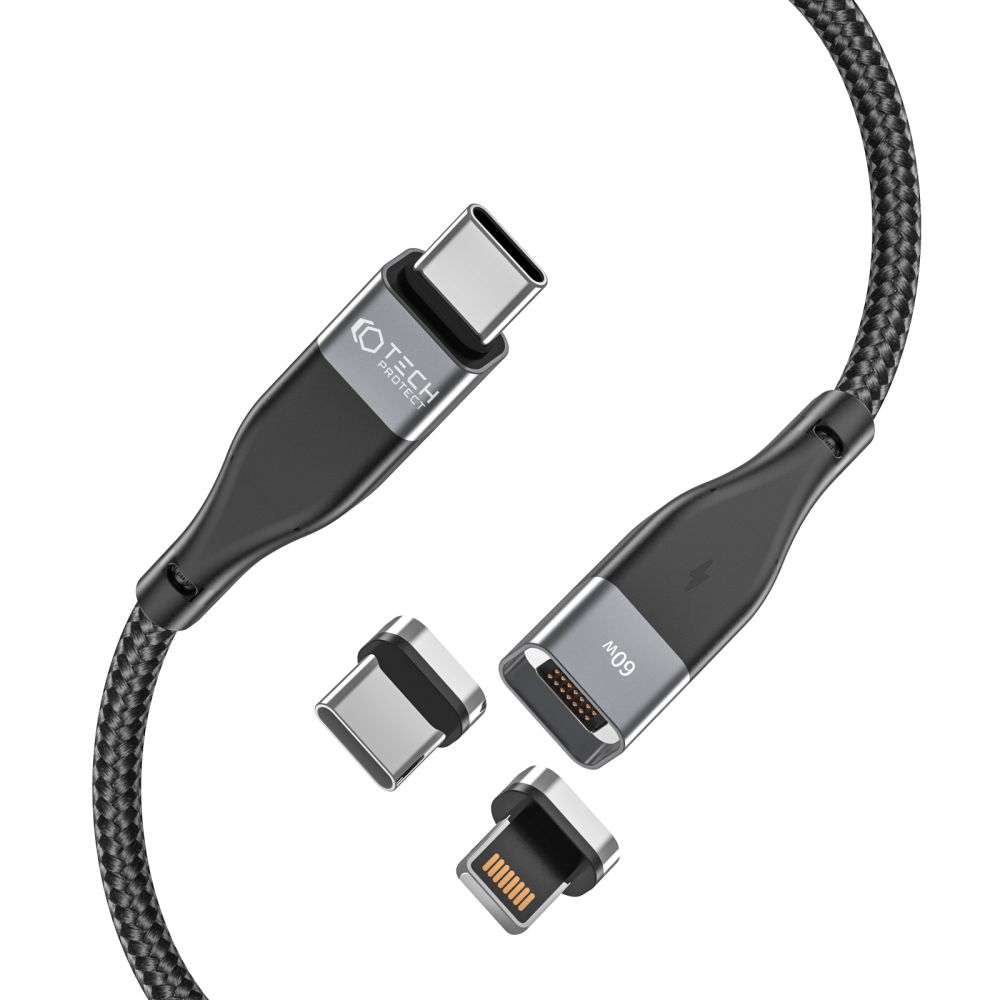 Kabel USB Tech-Protect Ultraboost magnetyczny Typ-C Lightning 2w1 czarny HUAWEI Y6p / 2