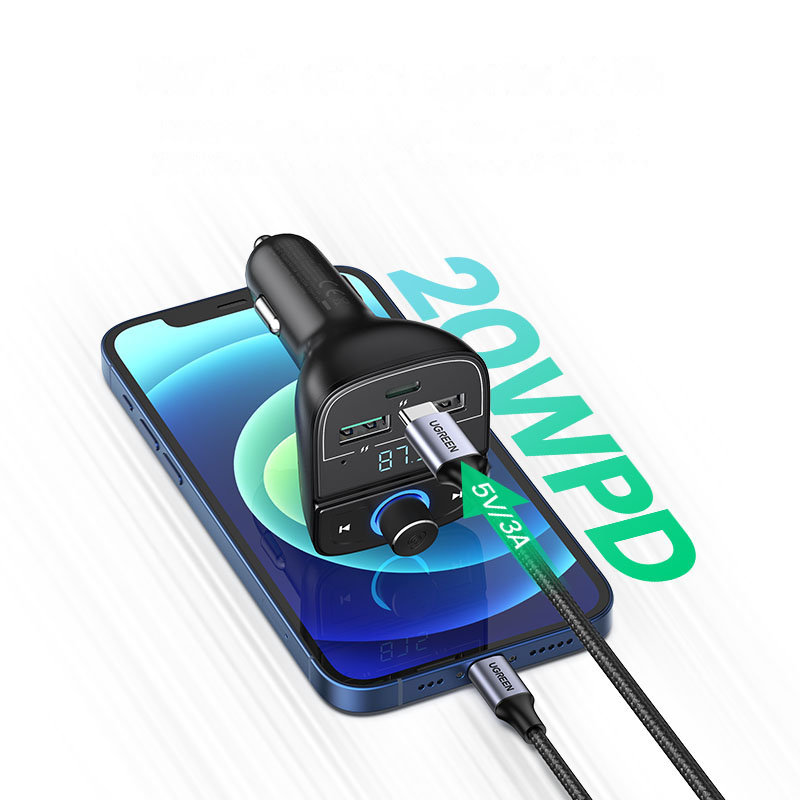 adowarka samochodowa Ugreen Transmiter FM Bluetooth 5.04,8 A CD229 czarny Xiaomi Redmi Note 9S / 4