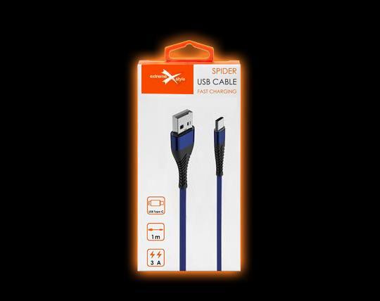 Kabel USB eXtreme Spider 3A 1m Typ-C niebieski HUAWEI P10 / 3