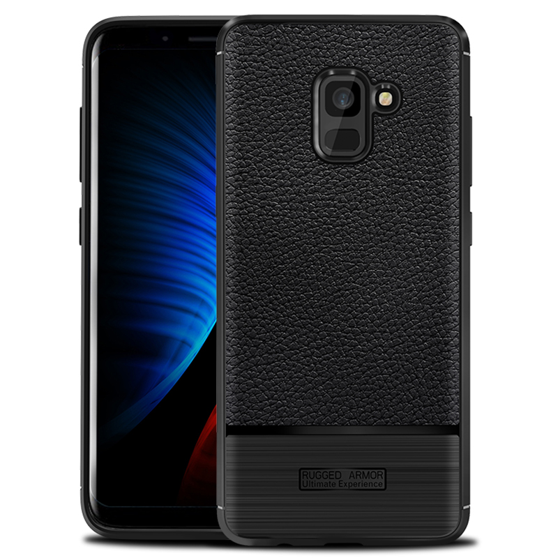 Pokrowiec etui imitacja skry Rugged Lux czarne SAMSUNG Galaxy A8 2018