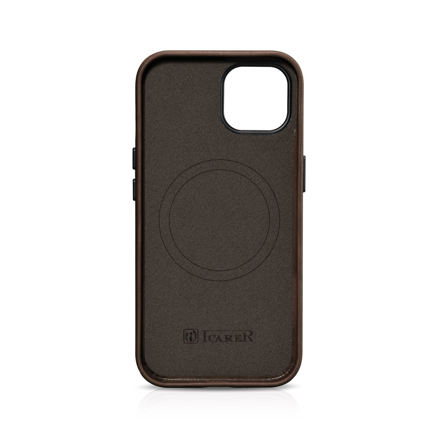 Pokrowiec etui skrzane iCarer Oil Wax Premium Leather Case brzowe APPLE iPhone 15 Plus / 3