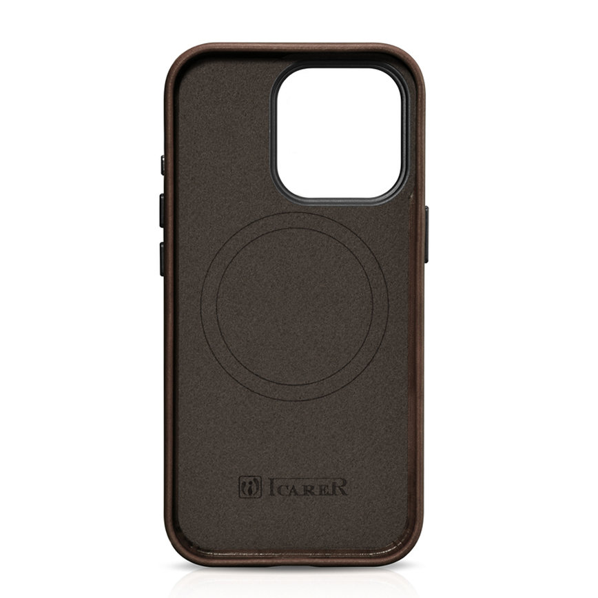Pokrowiec etui skrzane iCarer Oil Wax Premium Leather Case brzowe APPLE iPhone 15 / 3