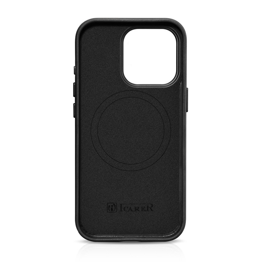 Pokrowiec etui skrzane iCarer Oil Wax Premium Leather Case czarne APPLE iPhone 15 Pro Max / 3