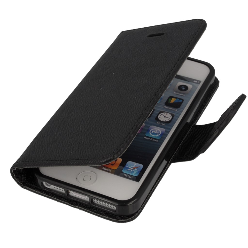 Pokrowiec etui z klapk na magnes Fancy Case czarne APPLE iPhone 5s