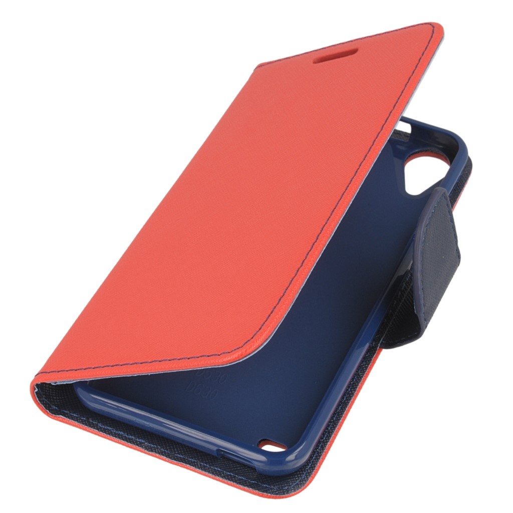 Pokrowiec etui z klapk na magnes Fancy Case czerwono-granatowe HTC Desire 630