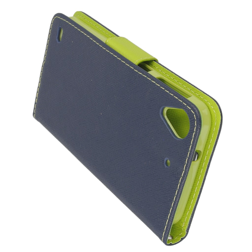 Pokrowiec etui z klapk na magnes Fancy Case granatowo-limonkowe HTC Desire 630 / 4