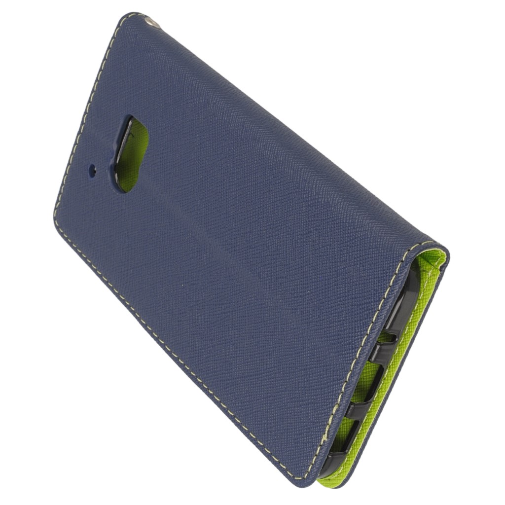 Pokrowiec etui z klapk na magnes Fancy Case granatowo-limonkowe HTC One M10 / 5