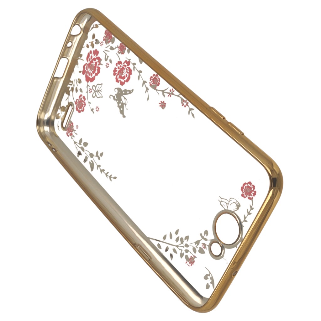 Pokrowiec etui silikonowe z krysztakami Diamond Kwiaty zote LG X Power 2 / 4